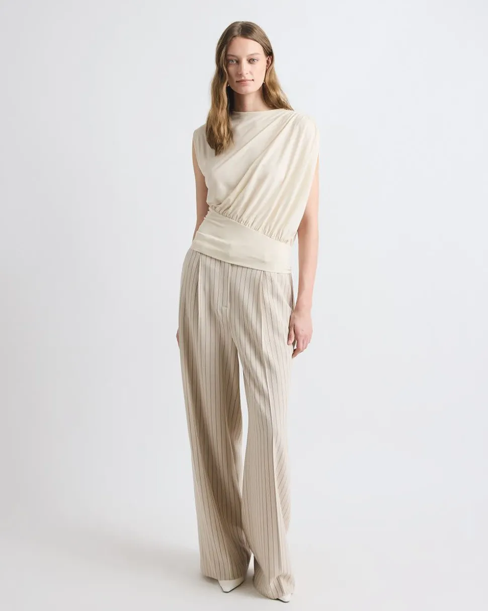Extended-Sleeve Crew-Neck Top with Asymmetrical Detail