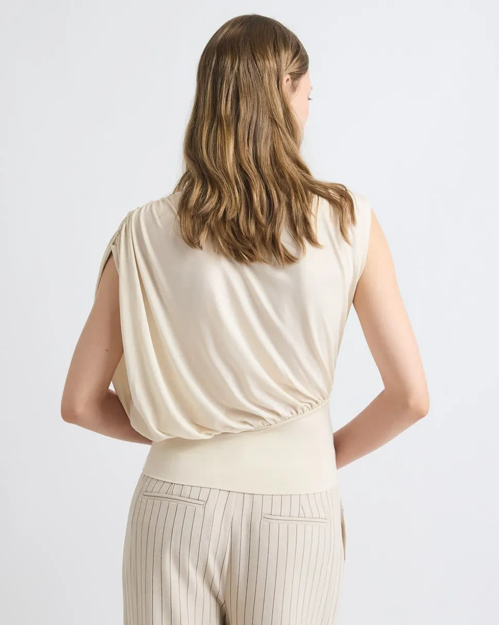 Extended-Sleeve Crew-Neck Top with Asymmetrical Detail