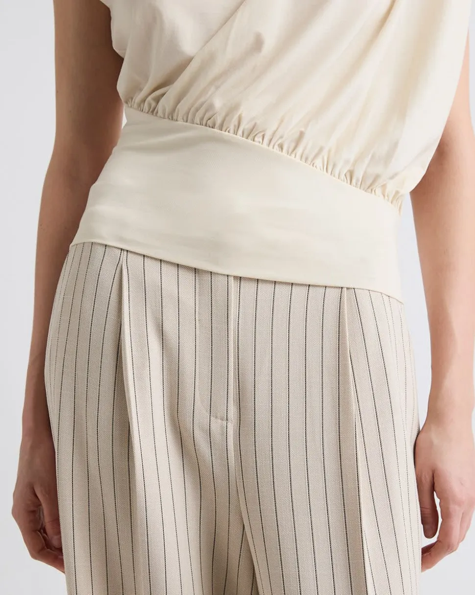 Extended-Sleeve Crew-Neck Top with Asymmetrical Detail