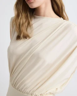 Extended-Sleeve Crew-Neck Top with Asymmetrical Detail