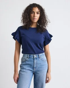 Extended-Sleeve Crew-Neck Top with Ruffles