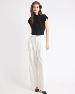 Extended-Sleeve Top with Crossover Draped Mock Neckline