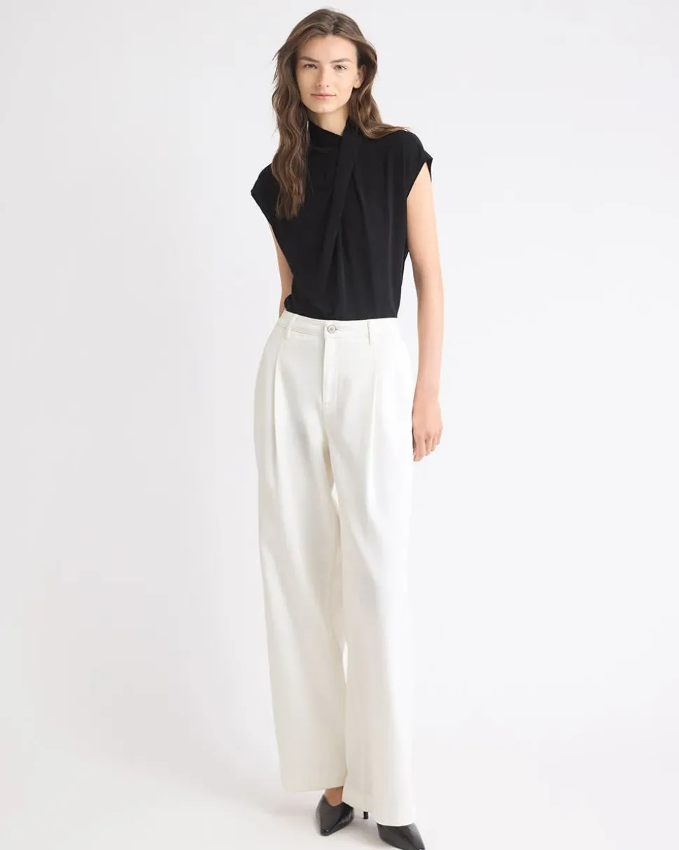 Extended-Sleeve Top with Crossover Draped Mock Neckline
