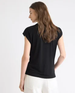 Extended-Sleeve Top with Crossover Draped Mock Neckline