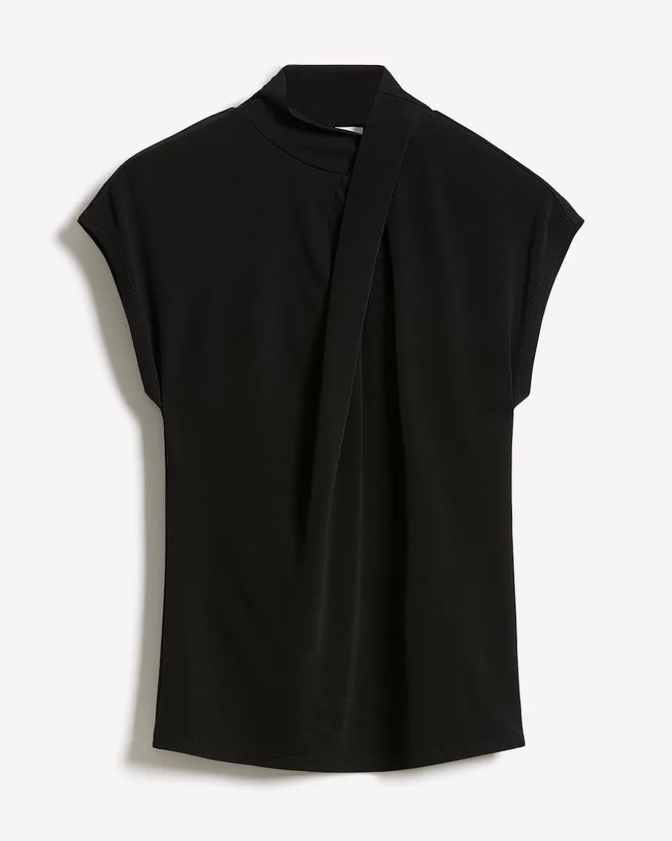 Extended-Sleeve Top with Crossover Draped Mock Neckline