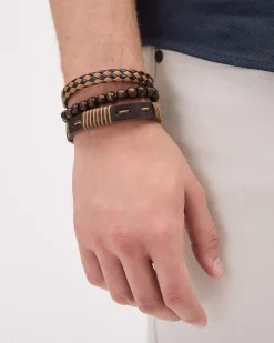Faux Leather and Wooden Bracelets - Set of 3