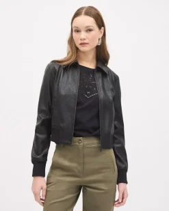 Faux Leather Bomber Jacket