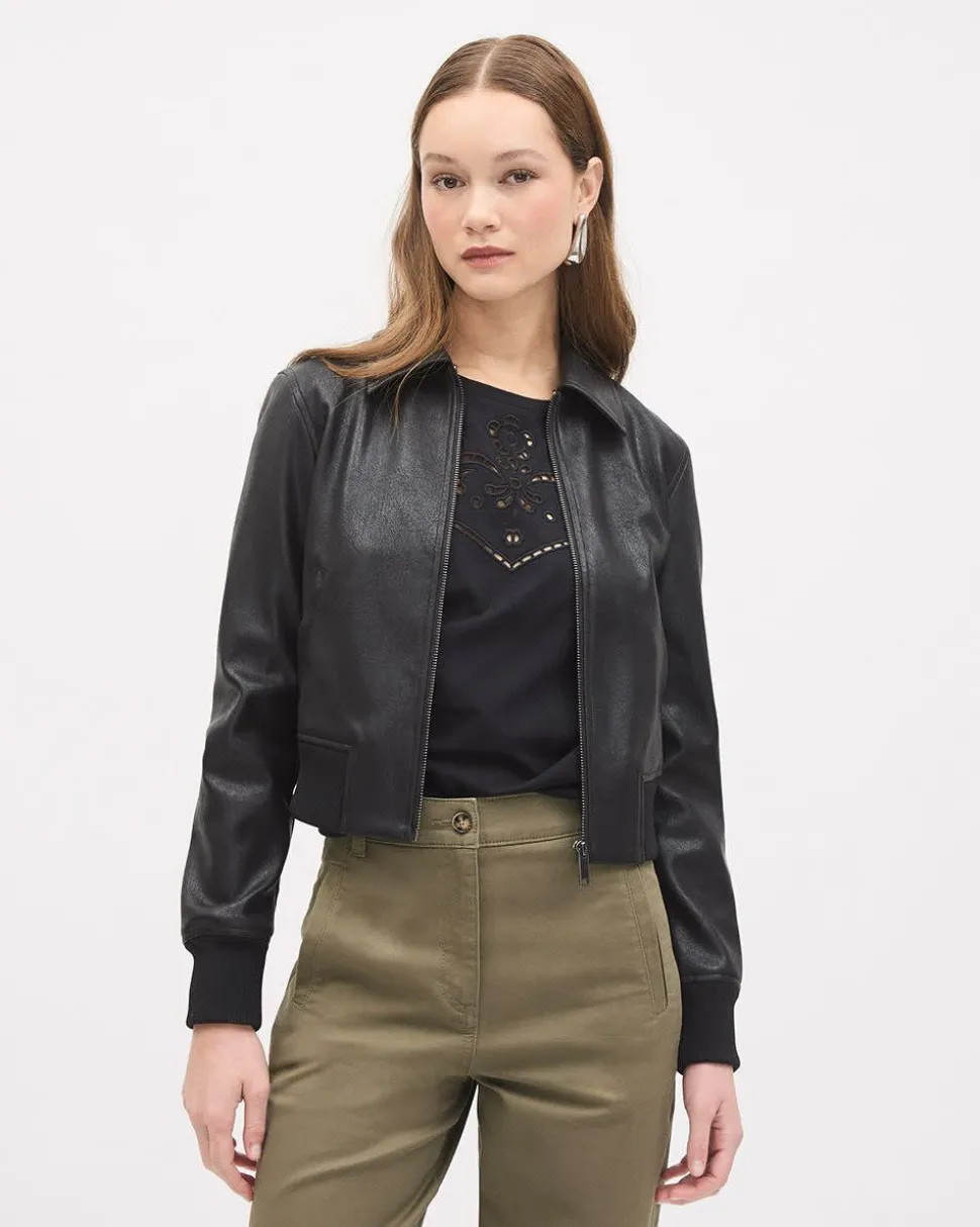 Faux Leather Bomber Jacket