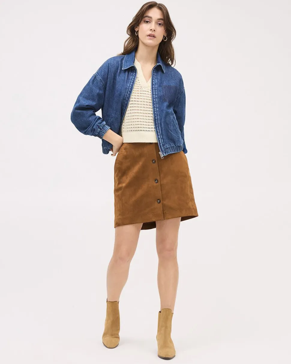 Faux Suede A-Line Mini Skirt with Buttons