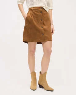Faux Suede A-Line Mini Skirt with Buttons