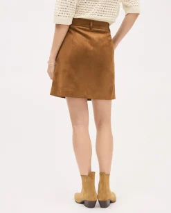 Faux Suede A-Line Mini Skirt with Buttons