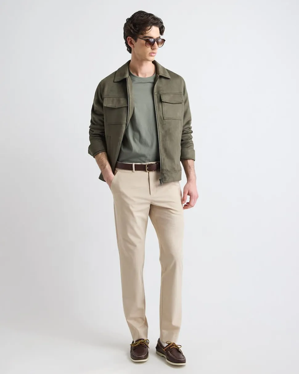 Faux Suede Jacket with Shirt Collar