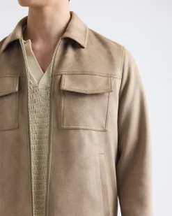 Faux Suede Jacket with Shirt Collar