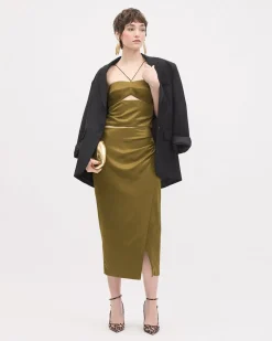 Faux-Wrap Midi Pencil Skirt