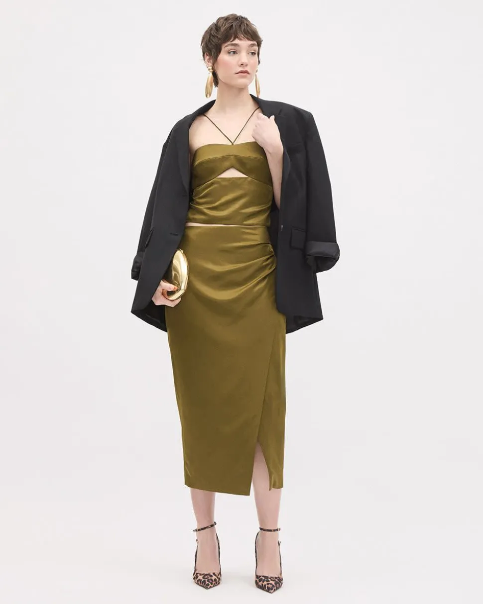 Faux-Wrap Midi Pencil Skirt