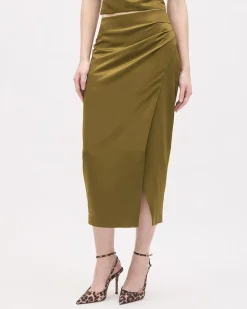 Faux-Wrap Midi Pencil Skirt