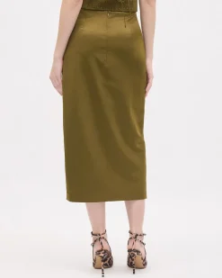 Faux-Wrap Midi Pencil Skirt