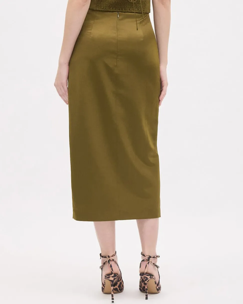 Faux-Wrap Midi Pencil Skirt