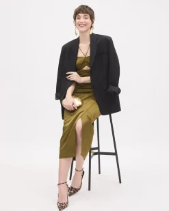 Faux-Wrap Midi Pencil Skirt
