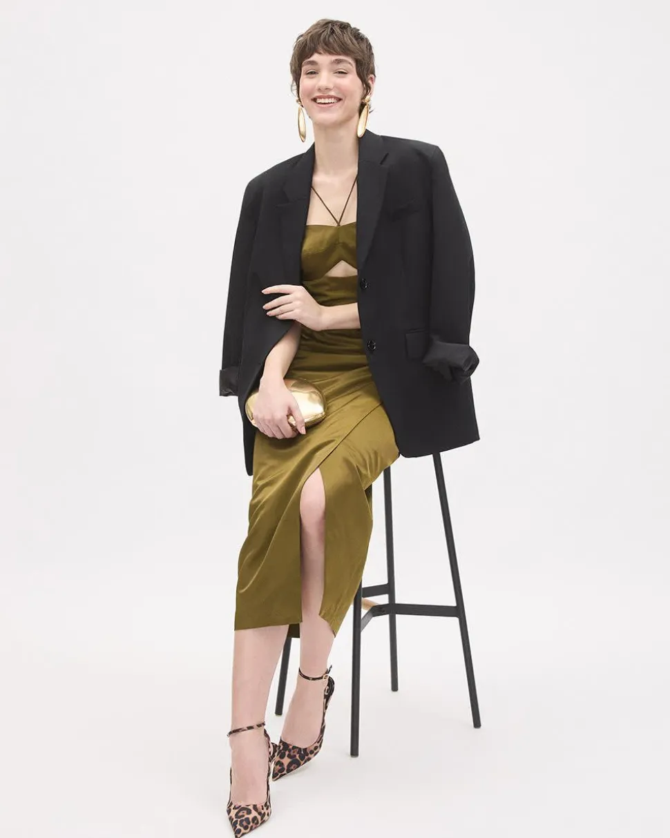 Faux-Wrap Midi Pencil Skirt
