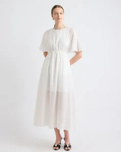 Fit-and-Flare Midi Dress with Short Flutter Sleeves
