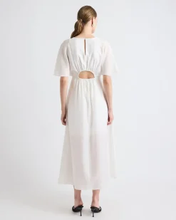 Fit-and-Flare Midi Dress with Short Flutter Sleeves