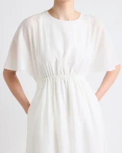 Fit-and-Flare Midi Dress with Short Flutter Sleeves