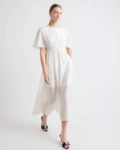 Fit-and-Flare Midi Dress with Short Flutter Sleeves