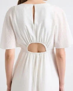 Fit-and-Flare Midi Dress with Short Flutter Sleeves