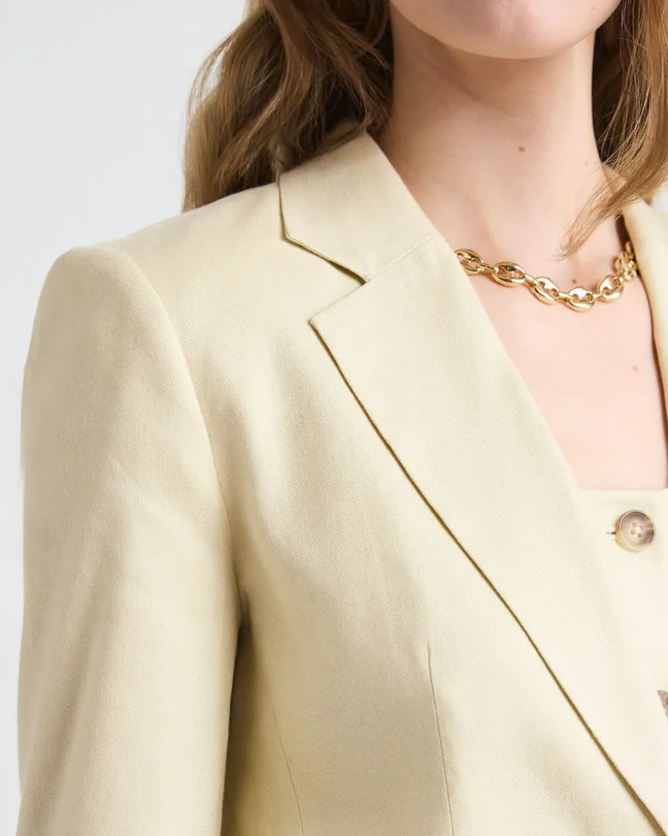 Fitted One-Button Linen-Blend Blazer