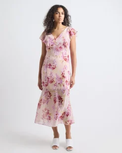 Fitted Sleeveless Midi Dress with Floral Pattern