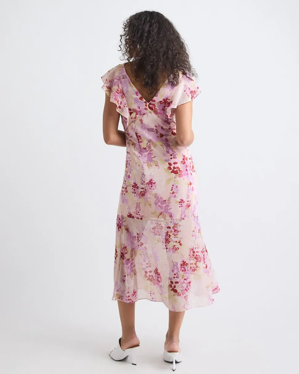 Fitted Sleeveless Midi Dress with Floral Pattern