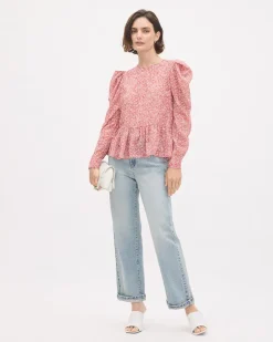 Floral Long-Sleeve Peplum Blouse