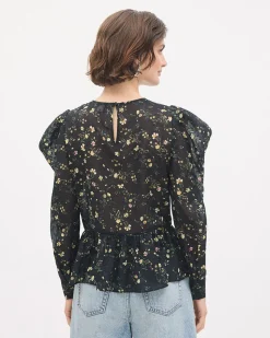Floral Long-Sleeve Peplum Blouse