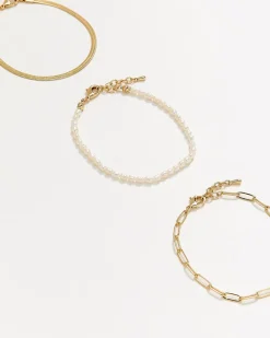 Freshwater Pearls and Chain Bracelets - Set of 3