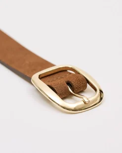 Genuine Brown Suede Leather Belt with Square Buckle