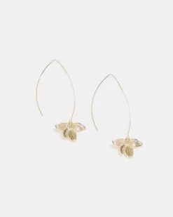 Golden Earrings with Flower Pendants