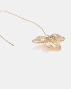 Golden Earrings with Flower Pendants