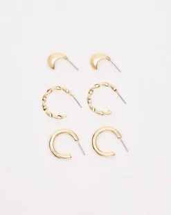 Golden Hoops - 3 Pairs