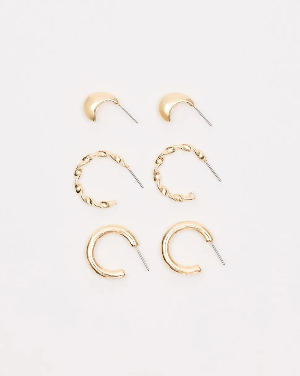 Golden Hoops - 3 Pairs