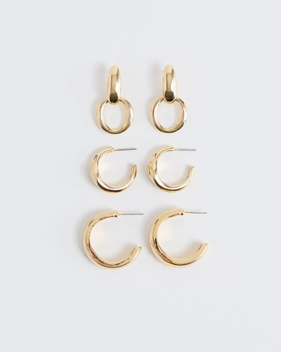 Golden Hoops - 3 Pairs
