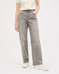 Grey High-Waisted Straight-Leg Jeans