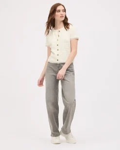 Grey High-Waisted Straight-Leg Jeans