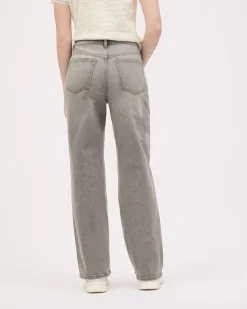 Grey High-Waisted Straight-Leg Jeans