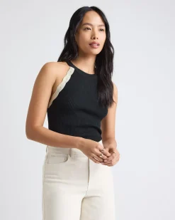 Halter-Neck Ribbed Tank with Crocheted Stitches