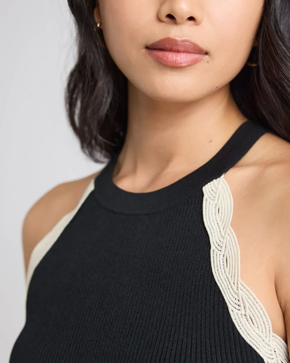 Halter-Neck Ribbed Tank with Crocheted Stitches