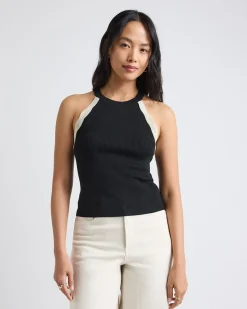 Halter-Neck Ribbed Tank with Crocheted Stitches
