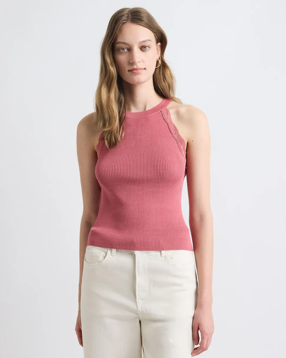 Halter-Neck Ribbed Tank with Crocheted Stitches