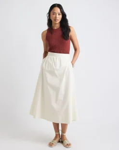 High-Rise A-Line Poplin Midi Skirt