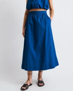 High-Rise A-Line Poplin Midi Skirt